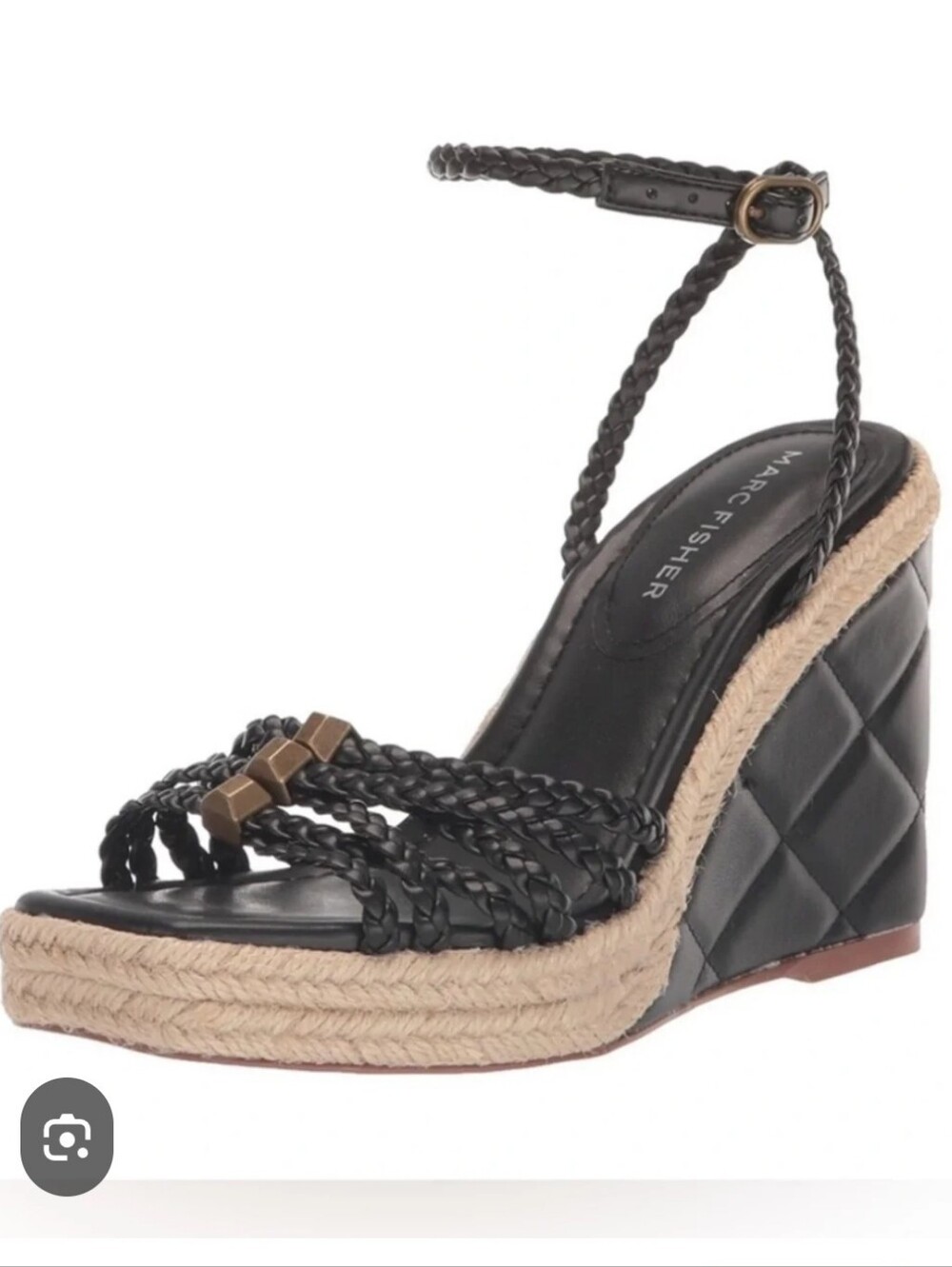 Marc Fisher Womens Hayla Black / Tan Braided Espadrille Wedge Platform Sandals 9